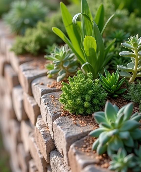 Dettaglio di materiali naturali e sostenibili utilizzati in un progetto di giardino.