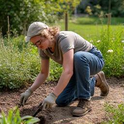 Giardiniere al lavoro durante l'installazione di un giardino.