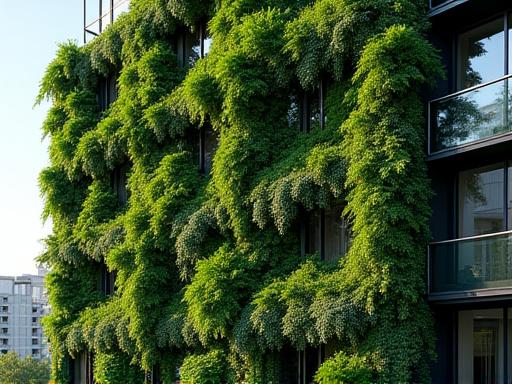Parete di un edificio coperta da un rigoglioso giardino verticale.