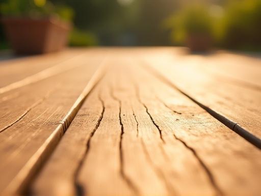 Dettaglio di una pavimentazione in legno per esterni.