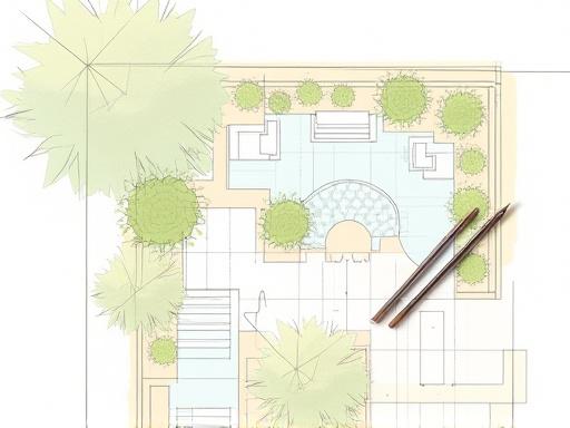 Schizzo di un progetto di giardino.